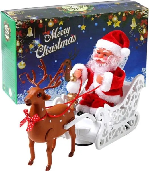 Elektromos Mikulás szán rénszarvassal és hanghatásokkal – mozgó karácsonyi dísz gyerekeknek és otthonra HS-1371-10