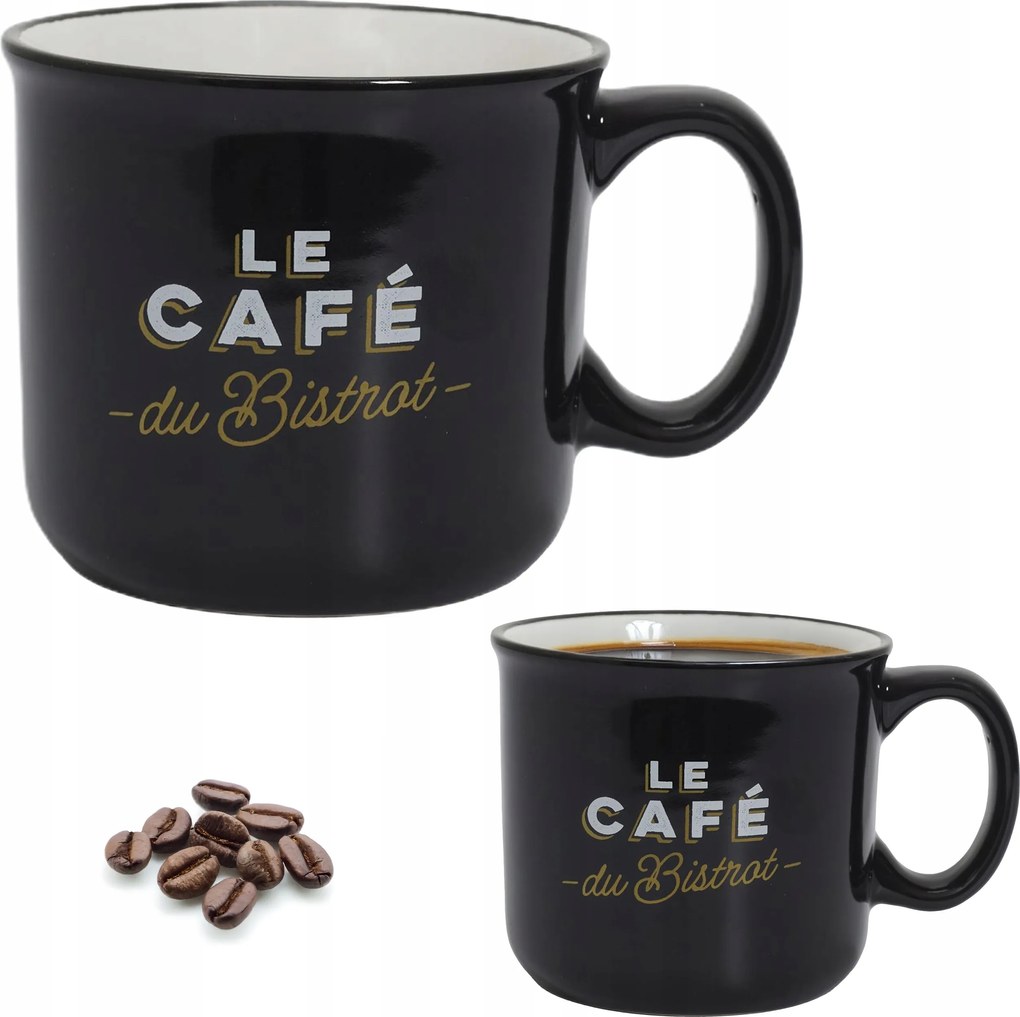 Stílusos Bögre Bistrot 450 ml fekete ajándék kávé tea Retro feliratok