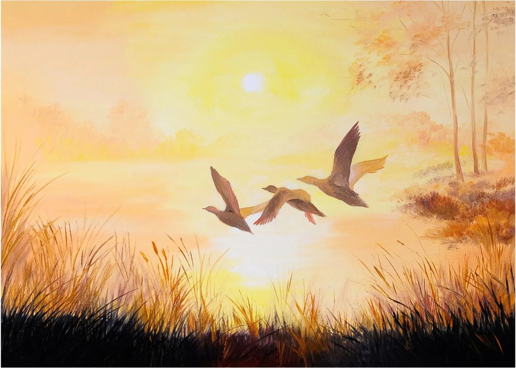 Kép - Daruk naplementekor (üvegen) (70x50 cm)
