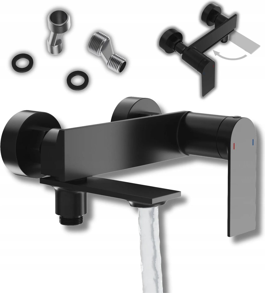 Kádtöltő csaptelep fürdőszobai fali Fekete egykaros Cabo fürdőszobai csaptelep