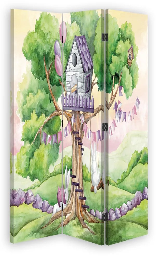 Gario Paraván Fa ház és fehér nyulak Méret: 110 x 170 cm, Kivitelezés: Klasszikus paraván