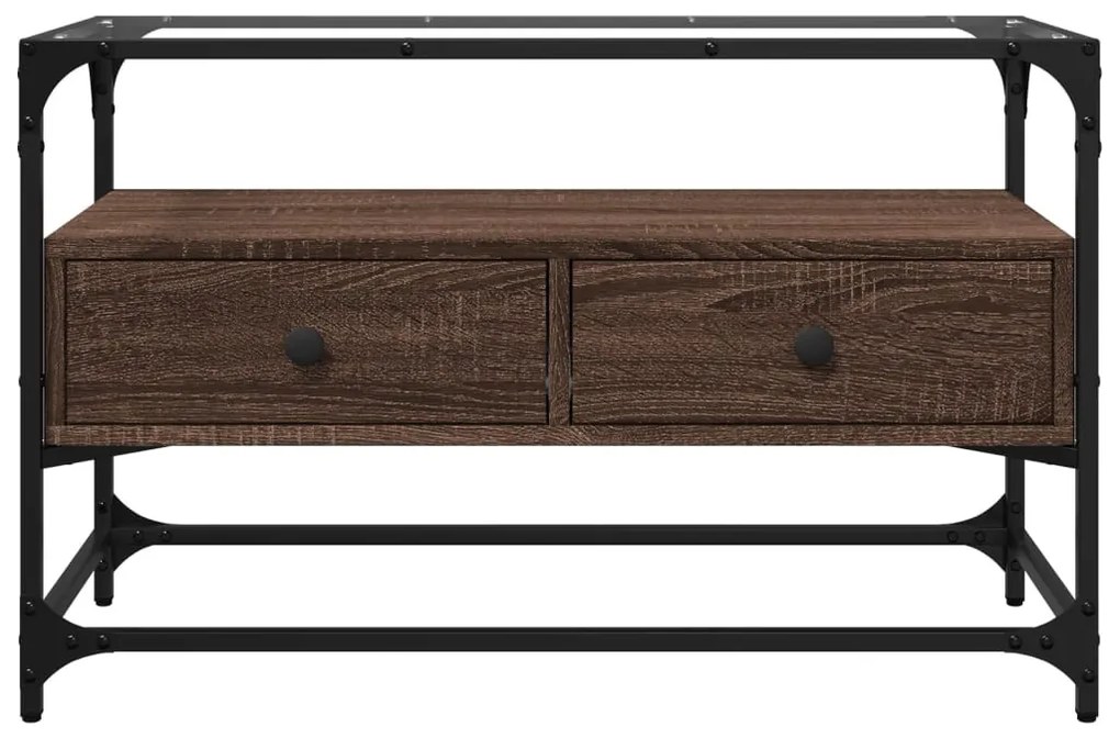 barna tölgy színű szerelt fa TV-szekrény üveglappal 80x35x51 cm