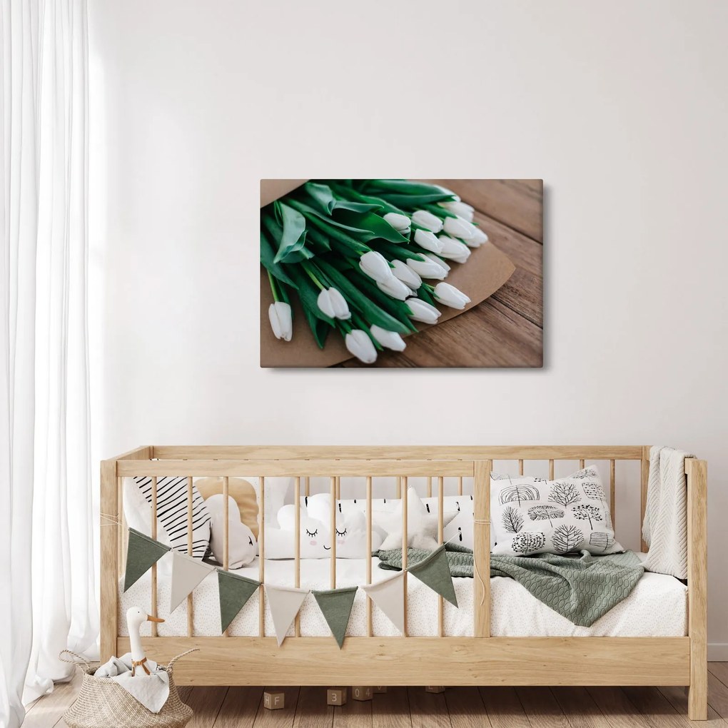 Egy csokor fehér tulipán képe (90x60 cm)