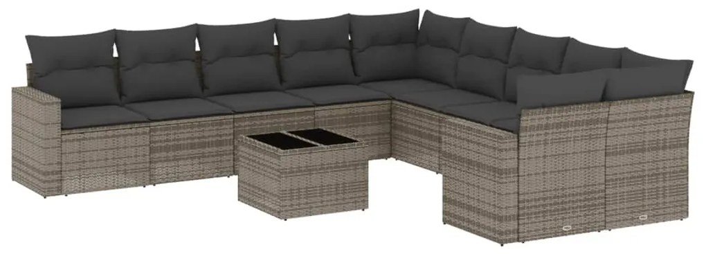 vidaXL 11 részes szürke polyrattan kerti ülőgarnitúra párnákkal