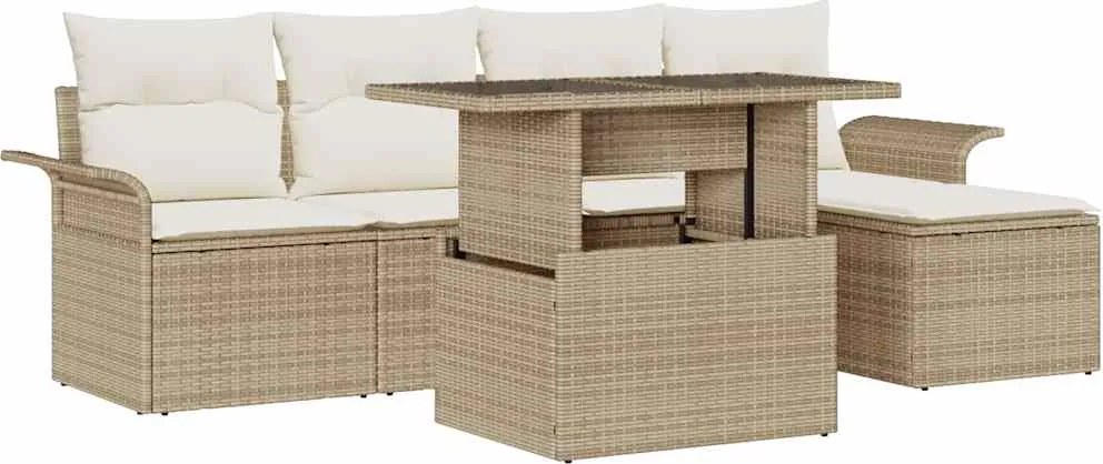 vidaXL Kerti Kanapé Szett párnával 6 pcs Bézs polirattan