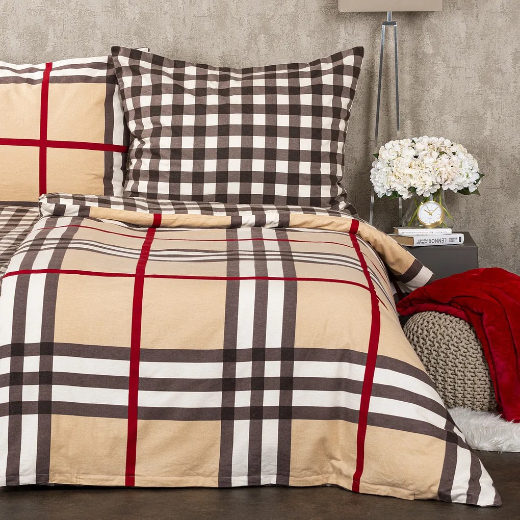 4Home Kockás flanel ágynemű, 160 x 200 cm, 70 x 80 cm