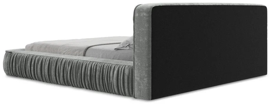 Szürke kárpitozott ágyneműtartós franciaágy ágyráccsal 140x200 cm Keoni – Makamii