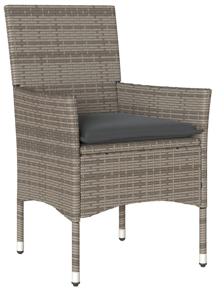 9 Fős Kerti Étkezőgarnitúra Párnákkal Szürke Poli Rattan, Kerti Asztal Fekete 200x80x73 cm Edzett Üveg