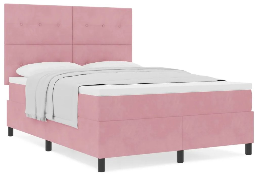 Boxspring Ágy Mattal Rózsaszín 140x190 cm Bársony
