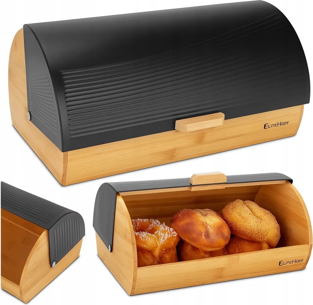 Bambusz Kenyértartó XXL Fekete Kenyértartó Robusztus, Nyitható