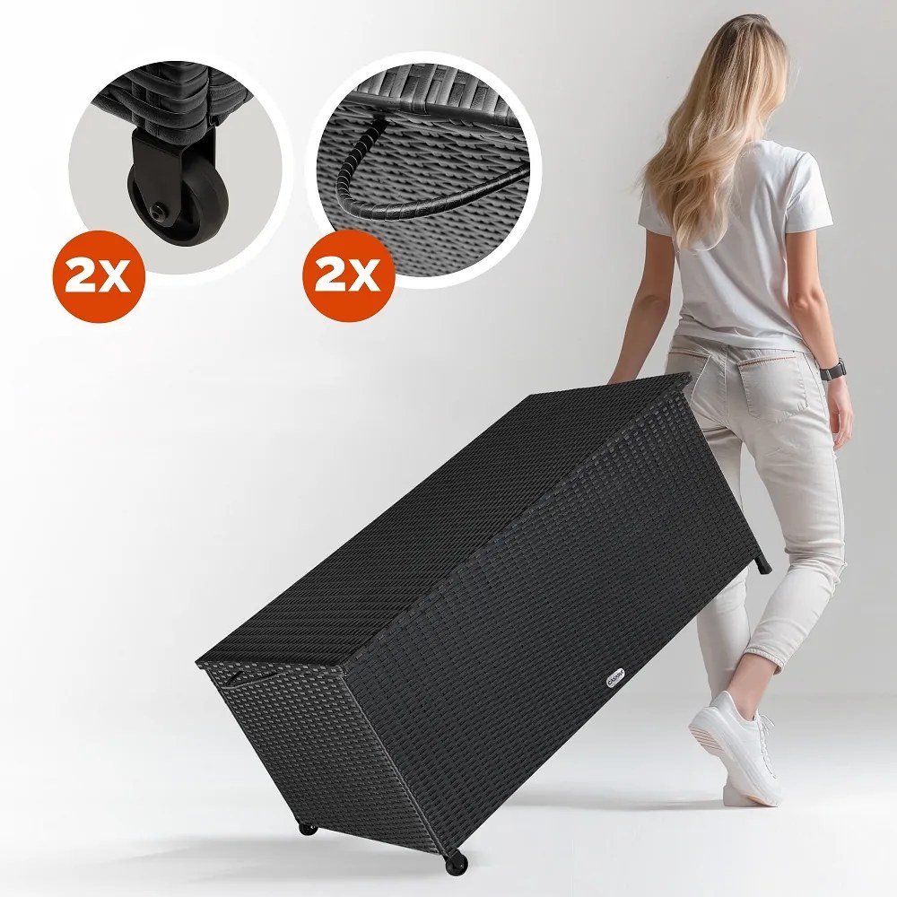 RICCO polyrattan tárolódoboz, 117 x 53 x 60cm, fekete Casaria