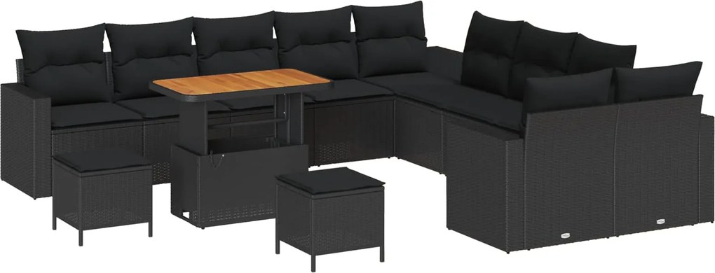 vidaXL Kerti Kanapé Szett párnával 17 pcs Fekete polirattan