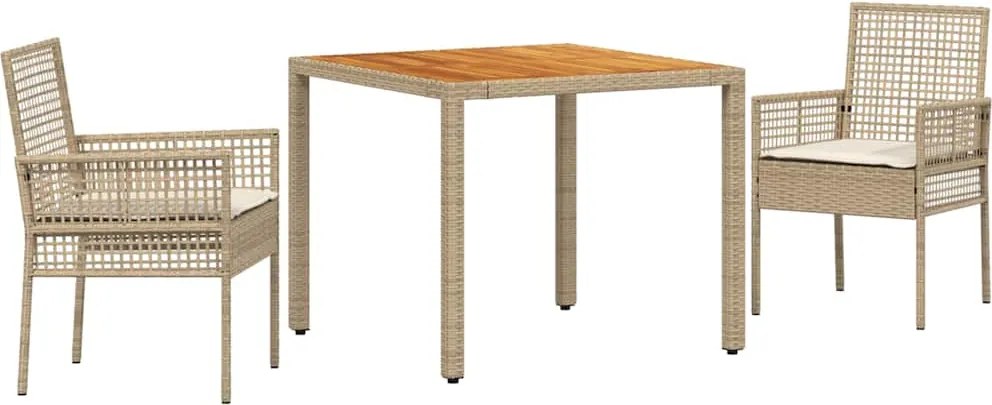 vidaXL Kert étkező szett 3 pcs Bézs polirattan