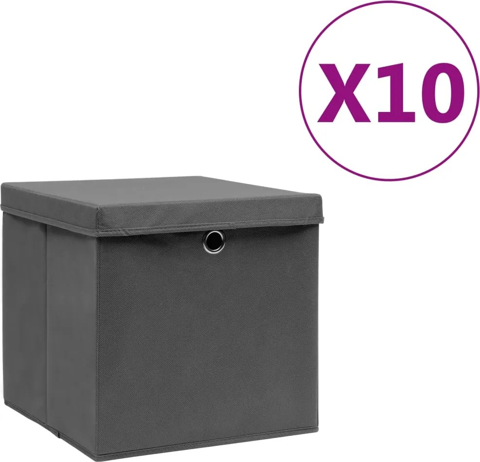 vidaXL 10 db szürke fedeles tárolódoboz 28 x 28 x 28 cm