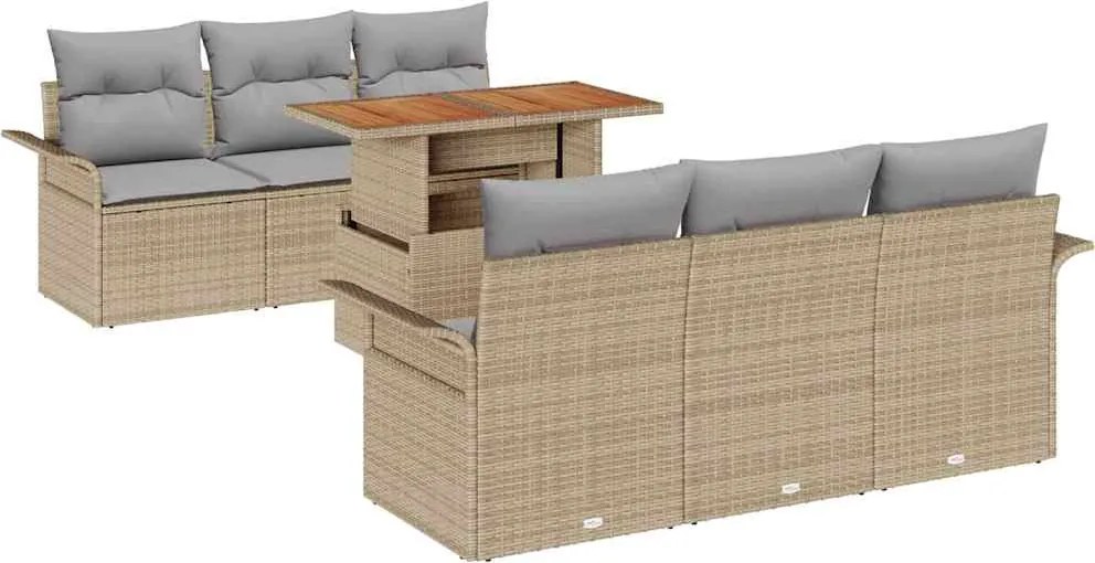 vidaXL Kerti Kanapé Szett tárolóval 7 pcs Bézs Poli rattan