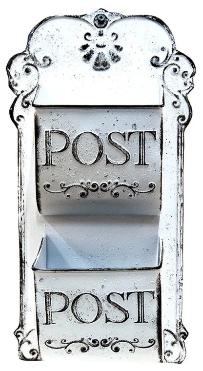 Antikolt fehér Fali levéltartó vintage mintával