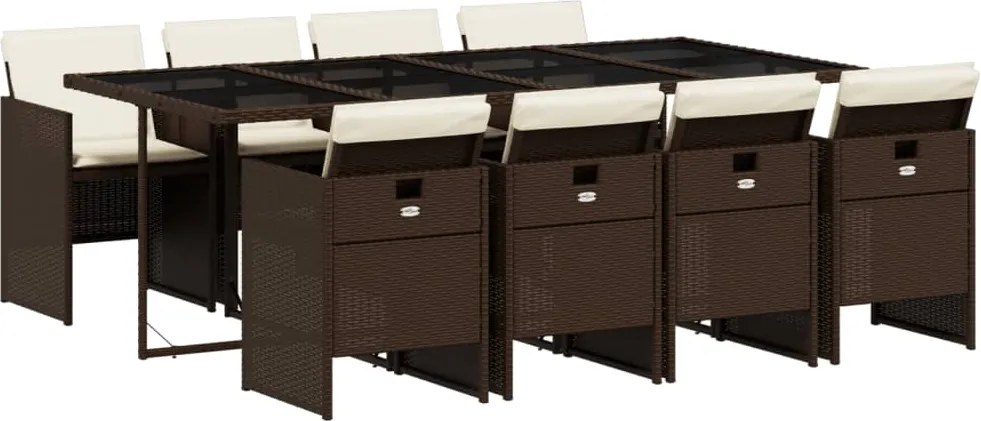 vidaXL 9 részes barna polyrattan kerti étkezőgarnitúra párnákkal