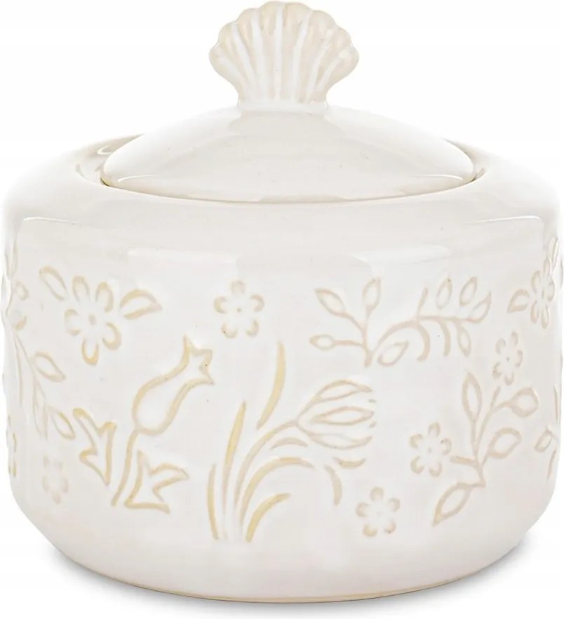 Cukortartó Mezei Virágokkal 300ml Fehér Ekrü Fényes, Virágokkal Díszített