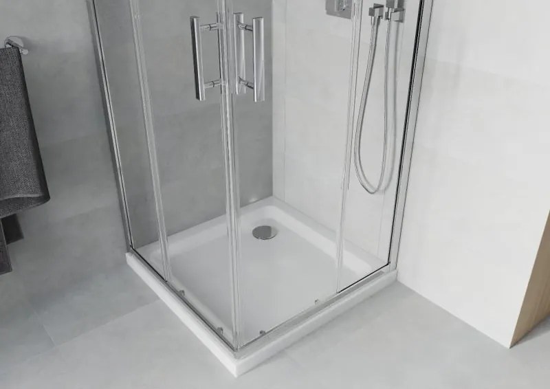Mexen Rio 80 x 80 cm-es négyzet alakú zuhanyfülke, átlátszó, króm + Flat zuhanytálca, fehér - 860-080-080-01-00-4010