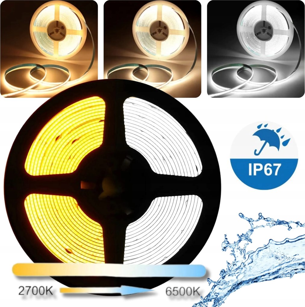 Cob Cct Led szalag 3az1ben Multiwhite vízálló meleg hideg IP67 14W 24V