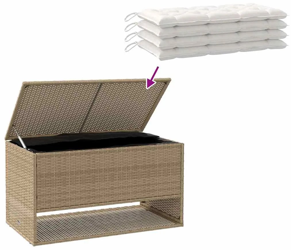 bézs polyrattan kültéri párna doboz 100x55x55,5 cm