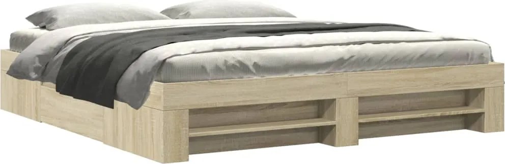 vidaXL sonoma tölgyszínű szerelt fa ágykeret matrac nélkül 200x200 cm