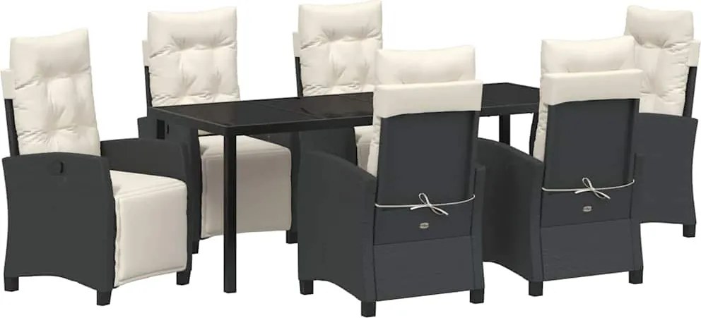vidaXL Kert étkező szett párnával 7 pcs Fekete polirattan