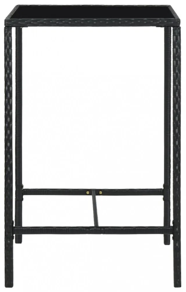 fekete polyrattan és üveg kerti bárasztal 70 x 70 x 110 cm