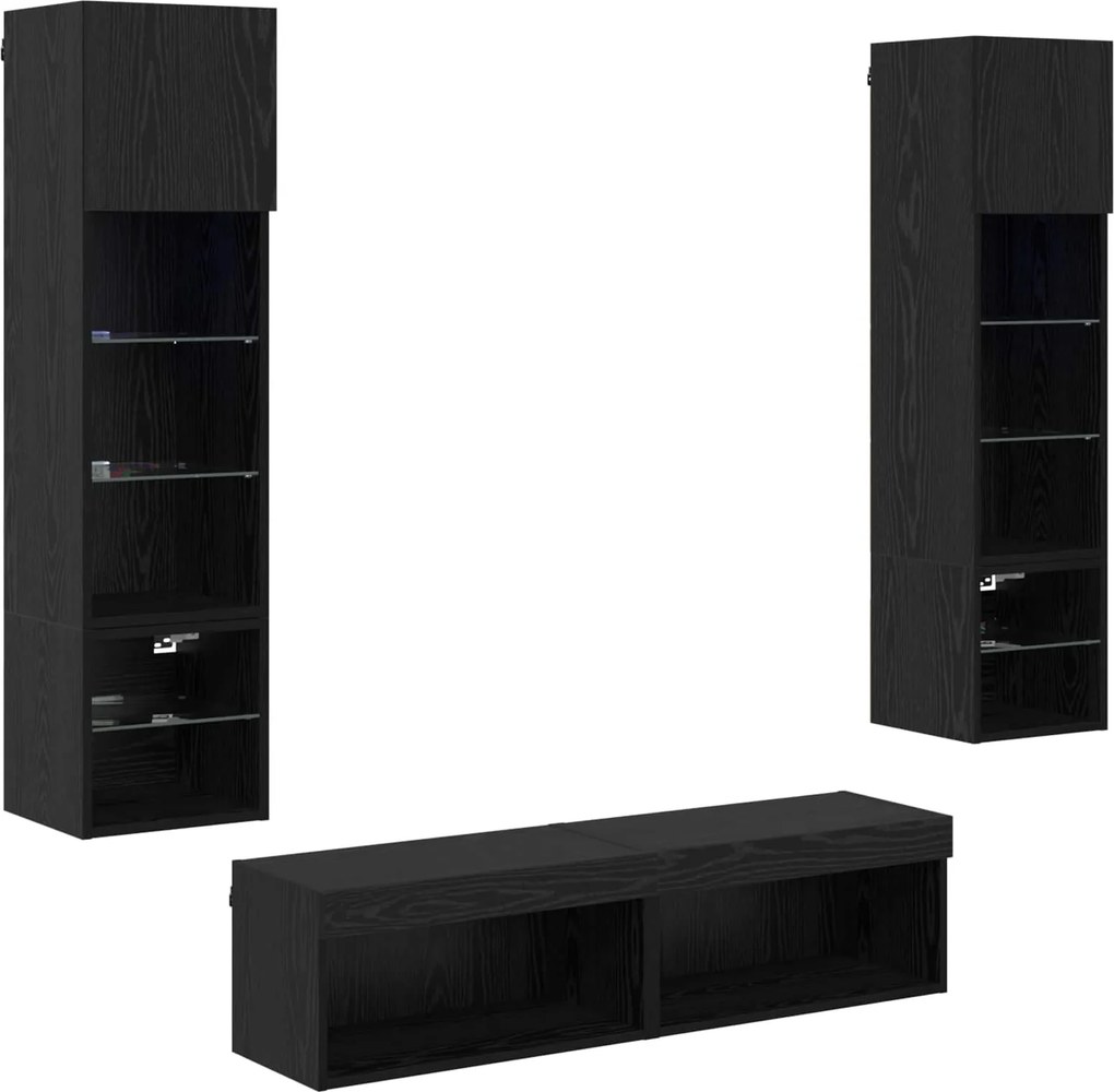 vidaXL TV faliszekrény LED -es lámpákkal 6 pcs Fekete tölgy Faanyag
