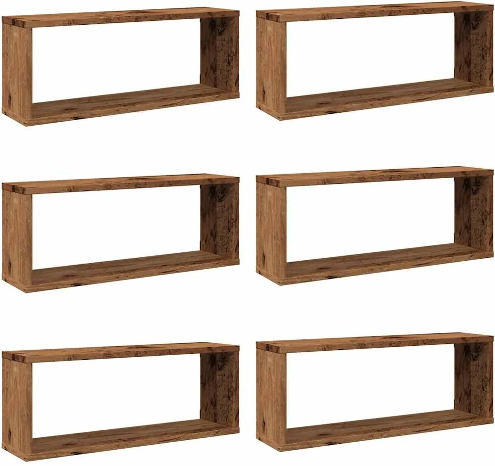 vidaXL 6 db antik fa színű szerelt fa fali kockapolc 60 x 15 x 23 cm