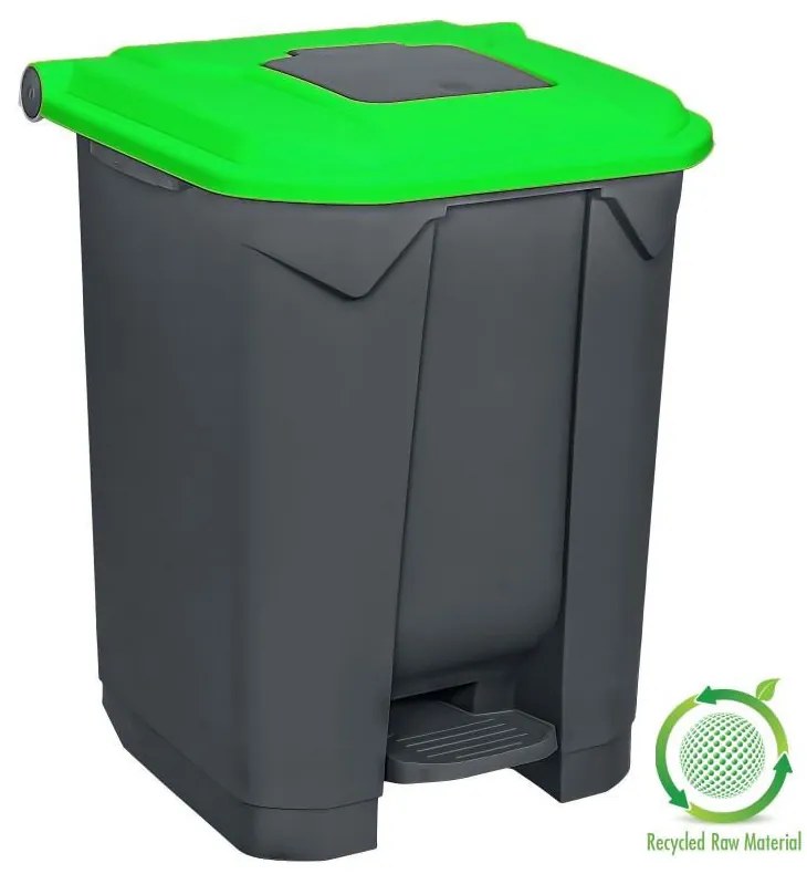 Planet Szelektív hulladékgyűjtő konténer, műanyag, pedálos, antracit, zöld, 50L