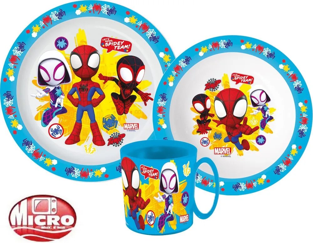 Pókember Spidey étkészlet, micro műanyag szett bögrével 350 ml