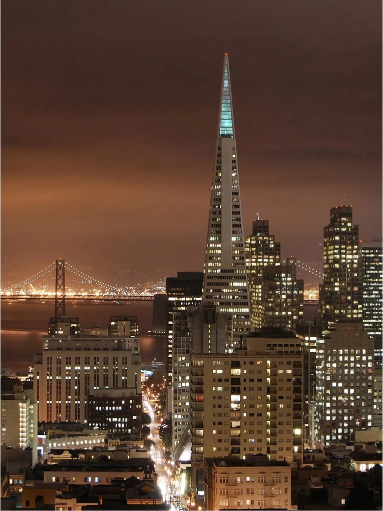 Fotótapéta Éjszakai város Panoráma híddal és felhőkarcolók 184x254 +ragasztó