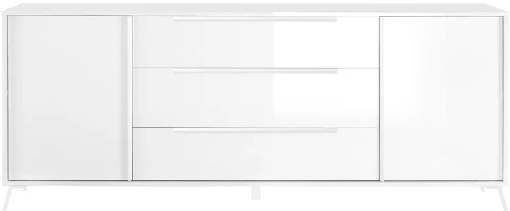CITY Kétajtós, háromfiókos komód, fehér, magasfényű lakkozott vázzal és előlapokkal