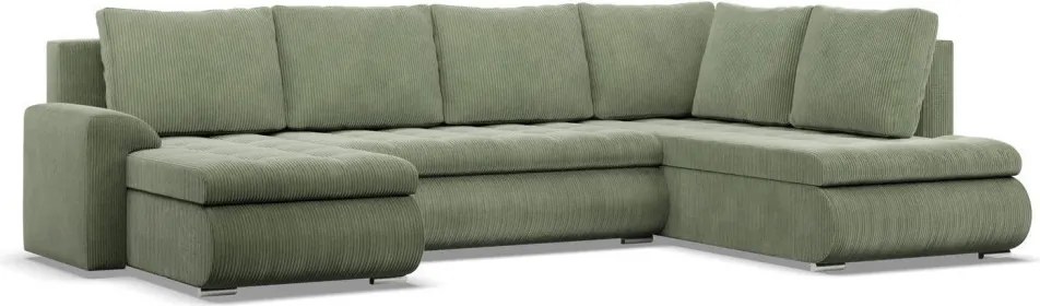 Tokio U sarokkanapé, 3 ágyneműtartóval, kordbársony, jobboldali, zöld