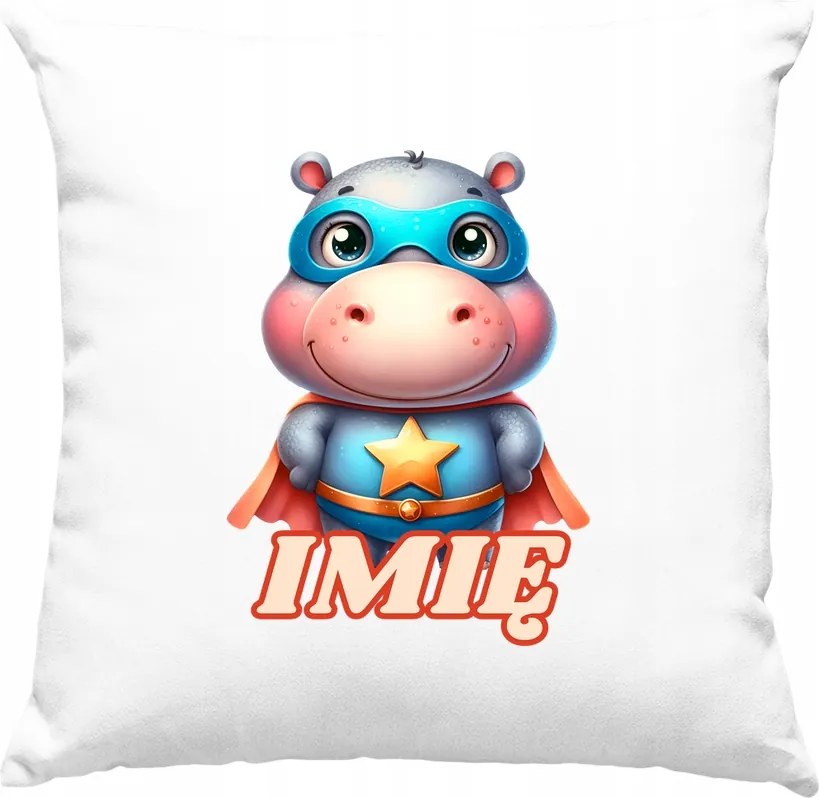 Gyerek párna Víziló +Név Fehér