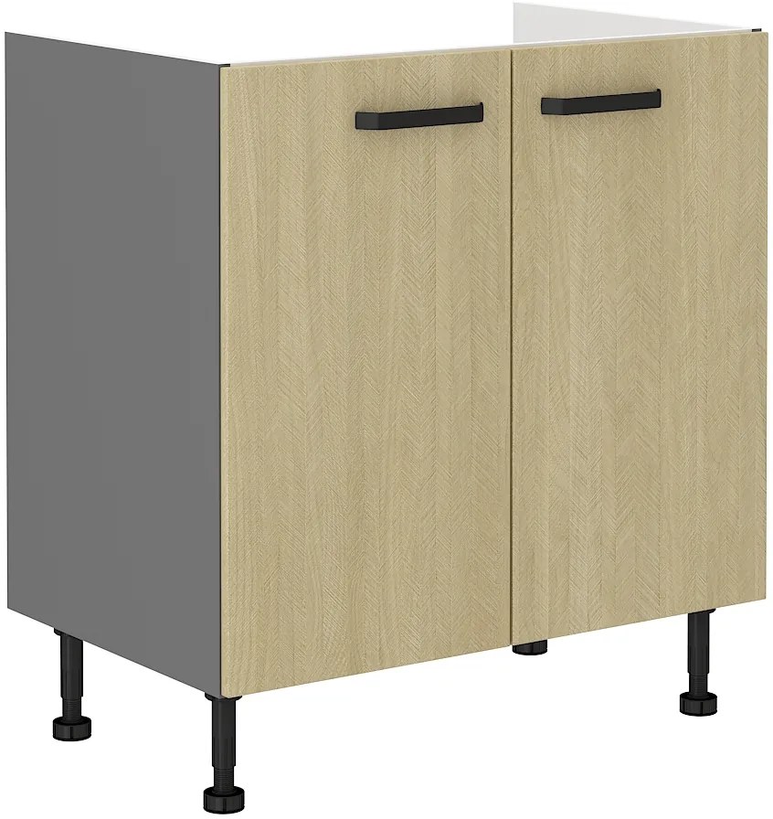 Alsó konyhaszekrény a mosogató alá Scarmi 80 ZL 2F BB (Antracit + Herringbone scandi). 1049778