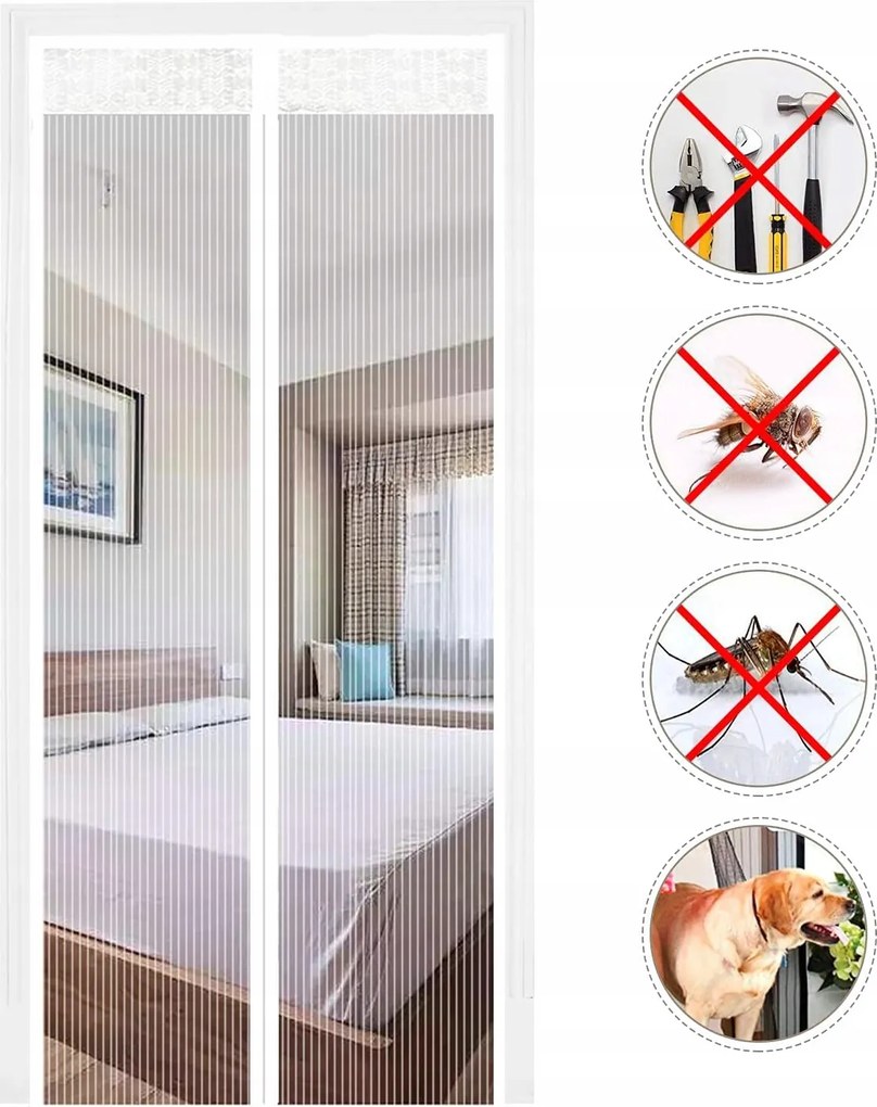 Szúnyogháló Mágneses Függöny Fehér Csipkével 140x240 cm