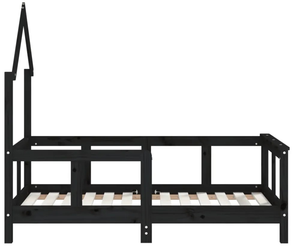 fekete tömör fenyőfa gyerekágykeret 70 x 140 cm