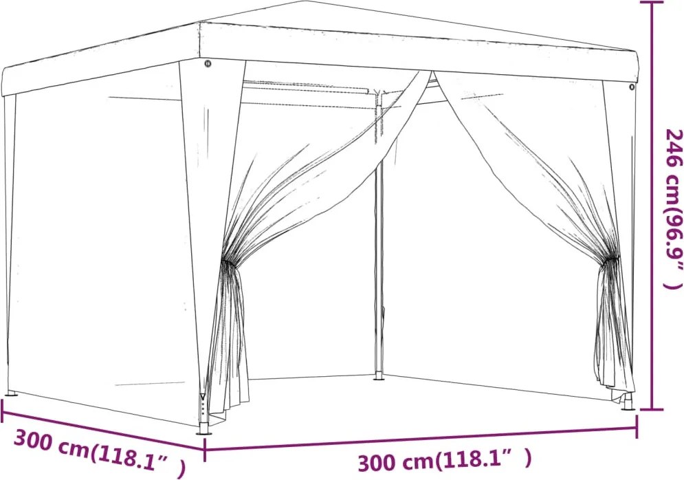 Kék HDPE rendezvénysátor 4 hálós oldalfallal 3x3 m