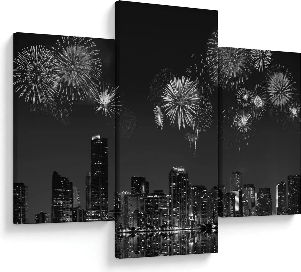 Kép - tűzijáték Miamiban, fekete és fehér (90x60 cm)