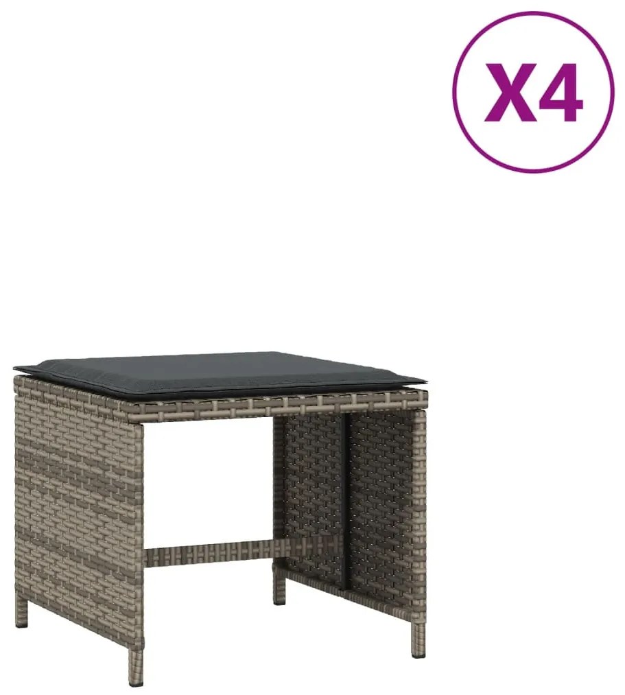 4 db szürke polyrattan kerti szék párnával 40 x 40 x 35 cm