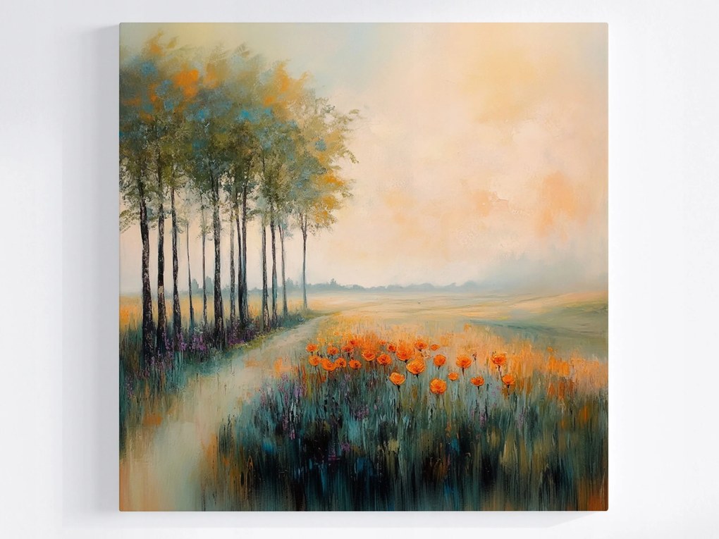Vászonkép Canvas Tájkép Szabadtéri Táj Virágok Pipacsok Fák 40x40