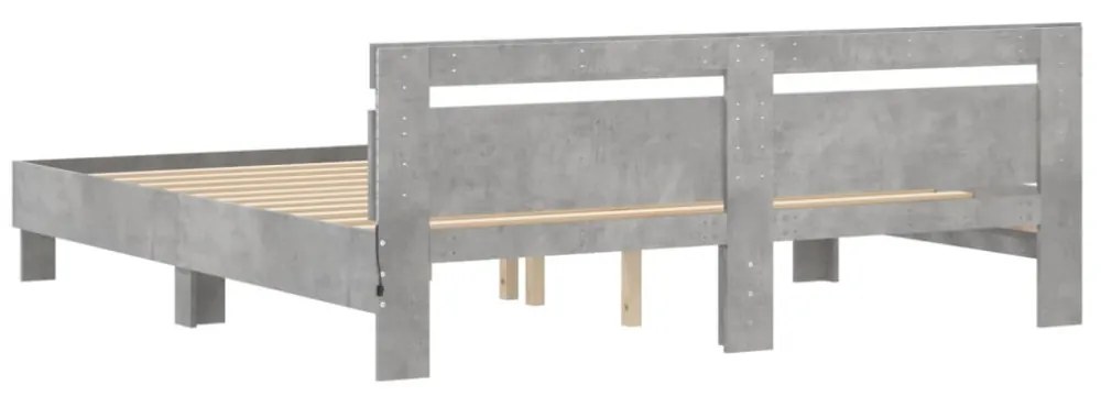 betonszürke ágykeret fejtámlával és LED-del 200 x 200 cm