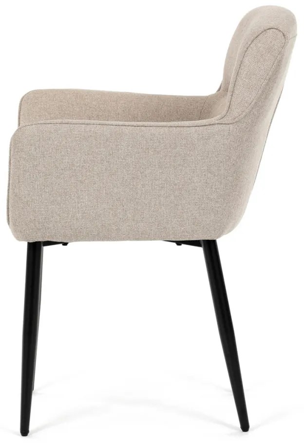 Scaun elegant de sufragerie, material textil crem ușor de curățat, picioare metalice lăcuite negru mat