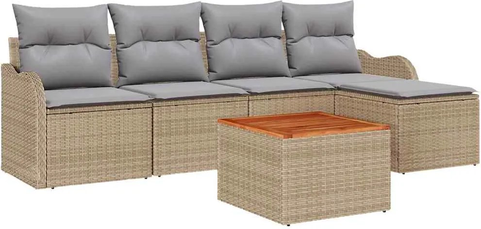 vidaXL Kerti Kanapé Szett 6 pcs Beige és Világosszürke polirattan