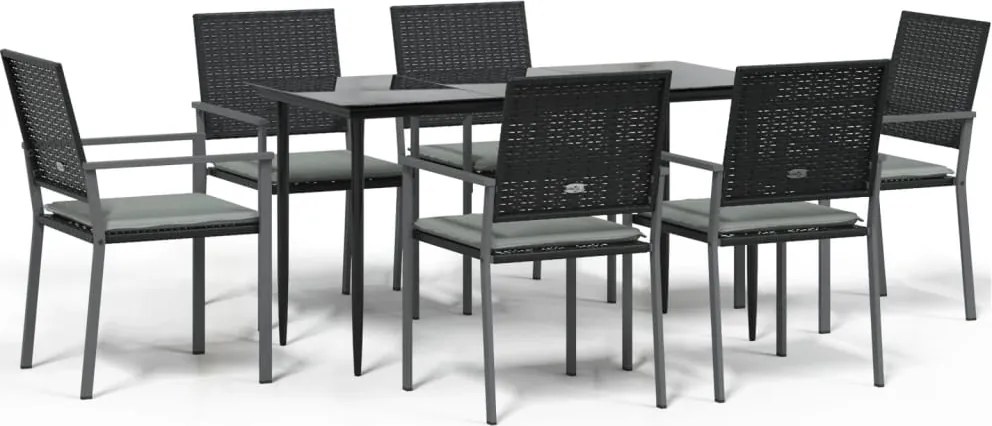 vidaXL 7 részes polyrattan és acél kerti étkezőgarnitúra párnával
