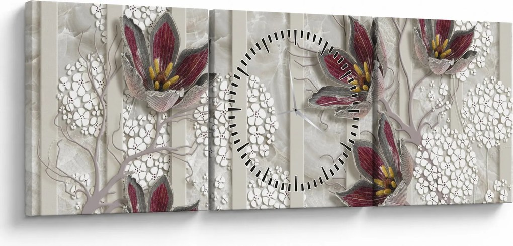 Kép - Dekoratív virágok (órával) (90x30 cm)