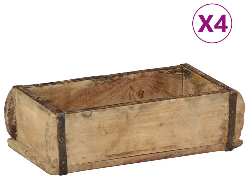 4 db tálca 30x15x9 cm tömör újrahasznosított fa