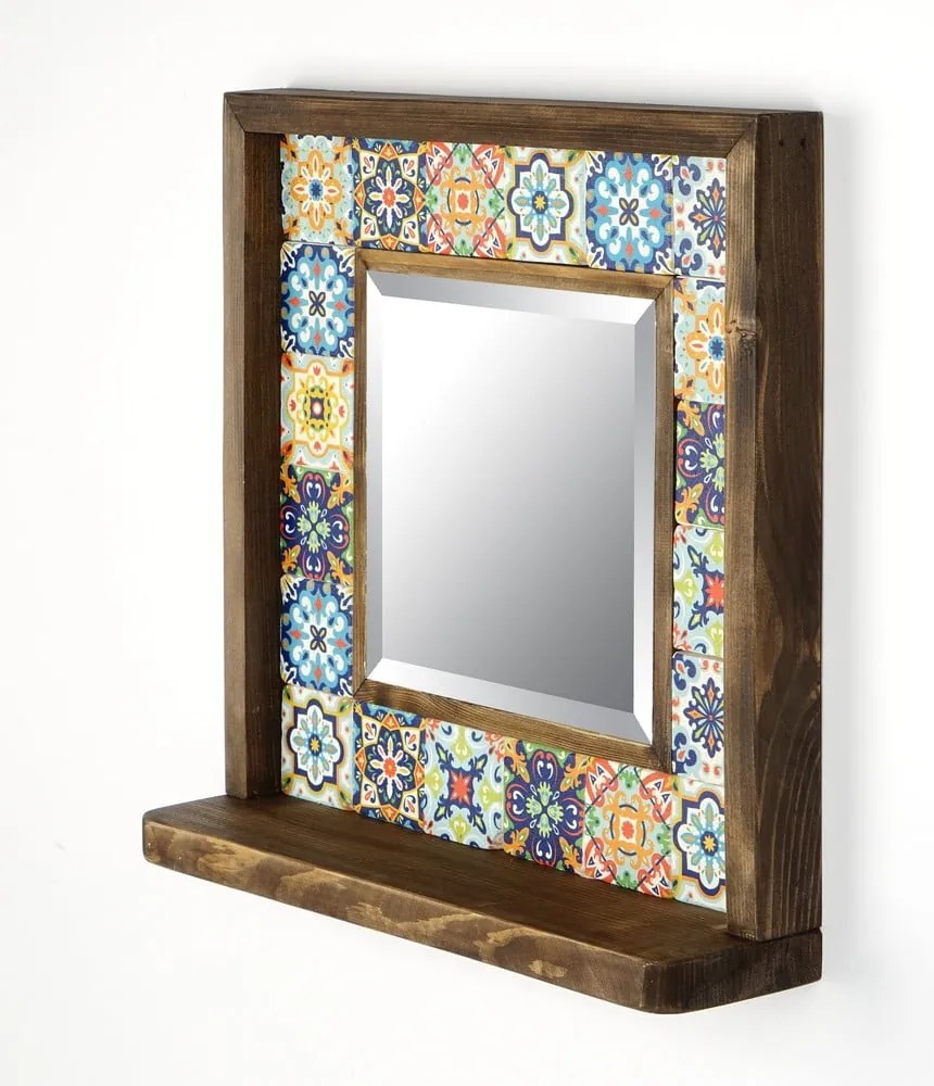 Fali tükör polccal kő kerettel 32.5x33 cm – Wallity